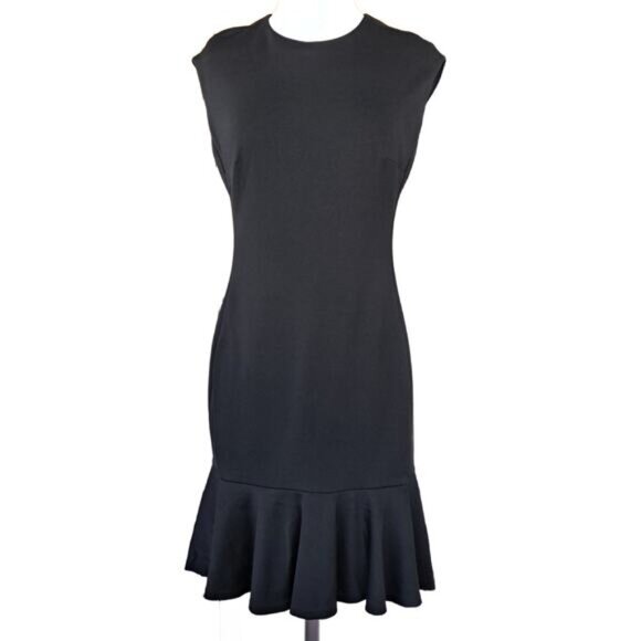NEW Ralph Lauren POLO Black Ruffled Ponte Dress Size 8 Cap Sleeve Office Evening - Picture 2 of 11
